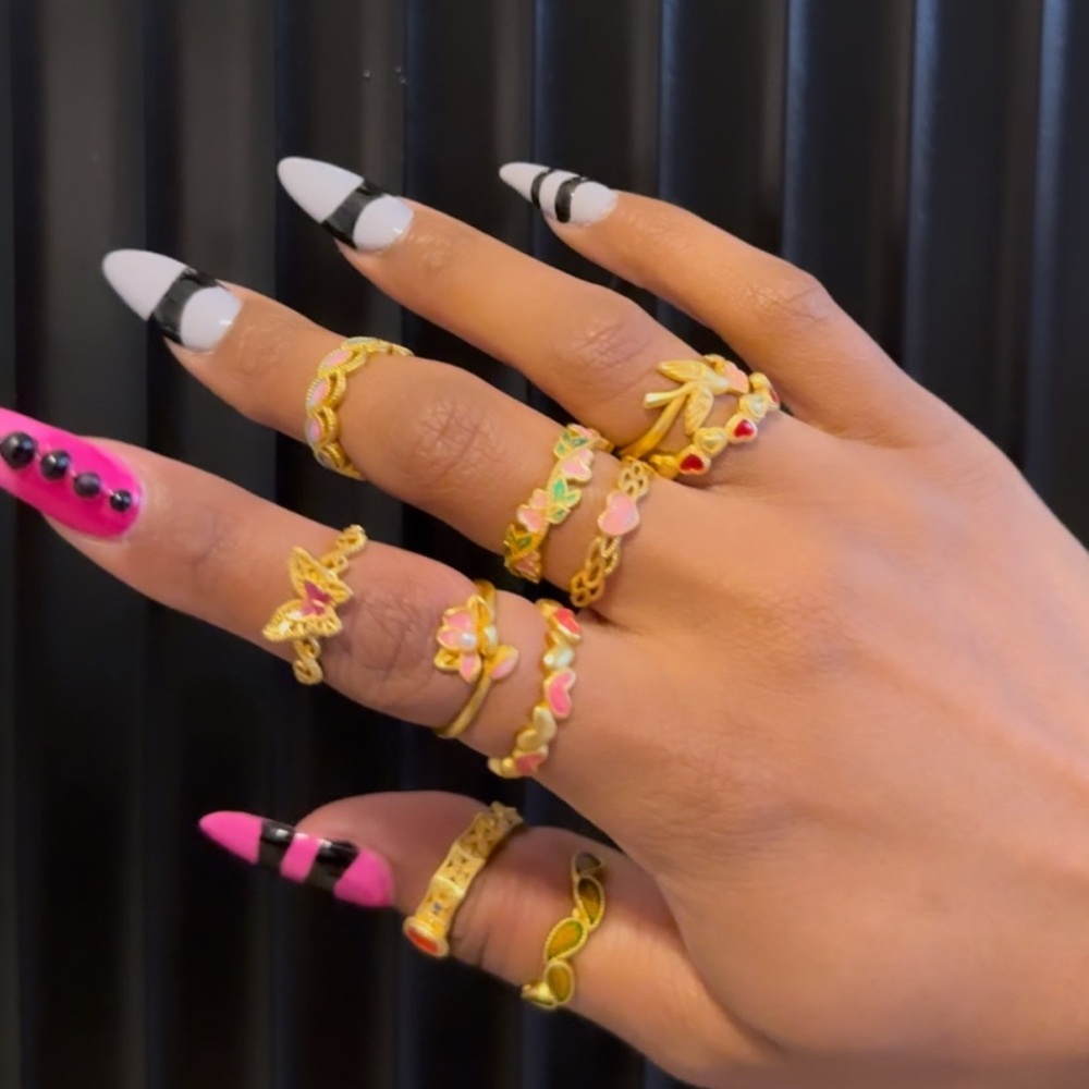 10 colorful 18k gold plated rings